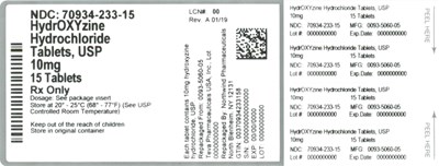 Label (70934 233 15   Rev A 01 19)